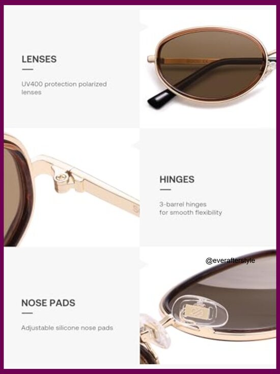 Trendy Oval Polarized Sunglasses, Metal Frame, UV400 Protection